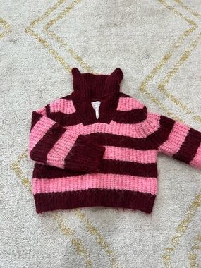 Zara Burgundy and Pink Ribbed Chunky Knit Sweater